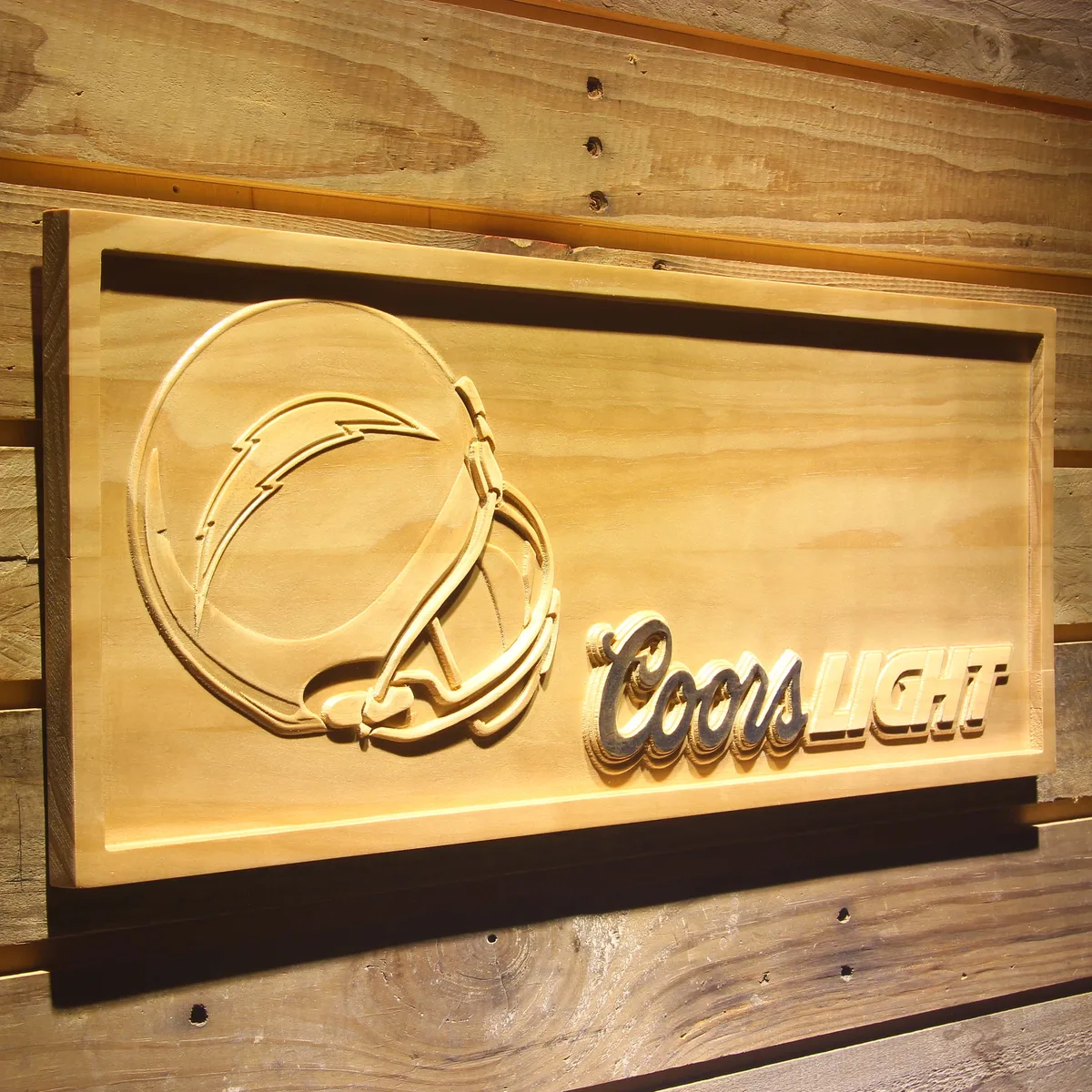 Los Angeles Chargers Coors Light Helmet Wood Sign