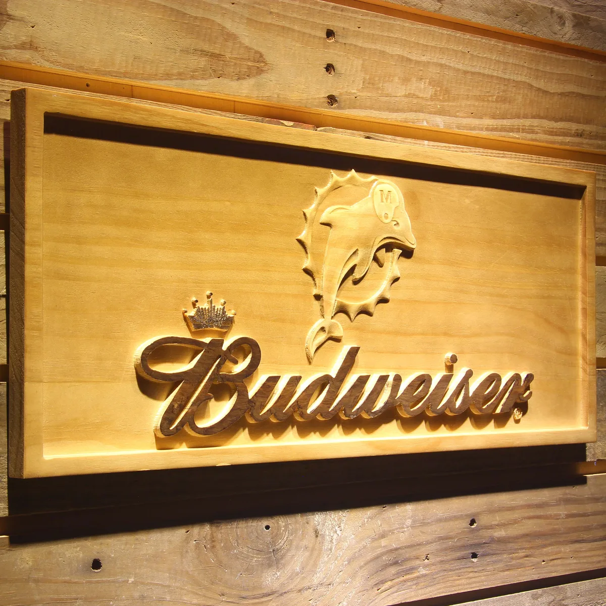 Miami Dolphins Budweiser Wood Sign - Legacy Edition