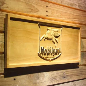 Mobilgas Old Shield Logo Wood Sign