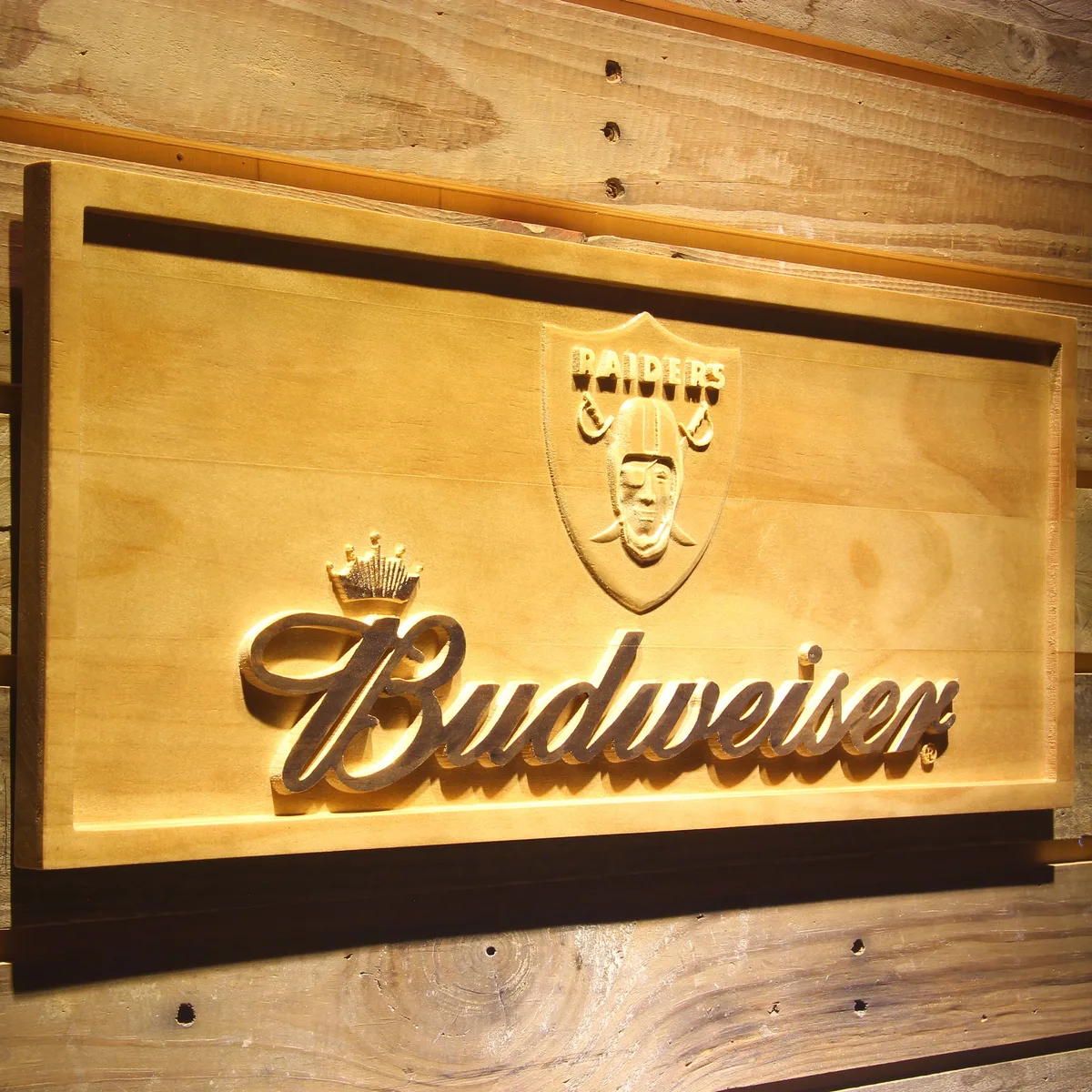 Oakland Raiders Budweiser Wood Sign