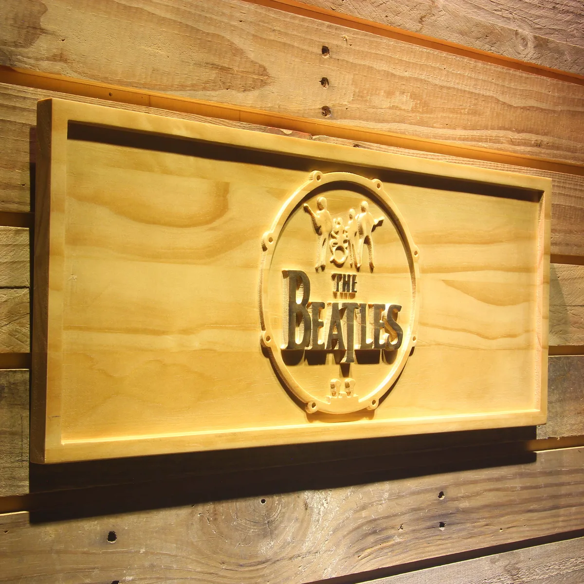 The Beatles Logo in Bass Drum Wood Sign